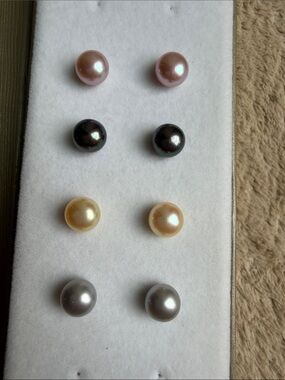 Honora Multi-Color Pearl Stud Earring Set - Black, Cream, Gray, Brown